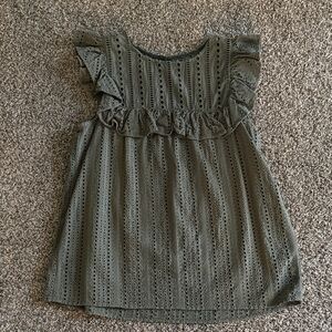 J. Crew Olive Eyelet Ruffle Sleeveless Blouse